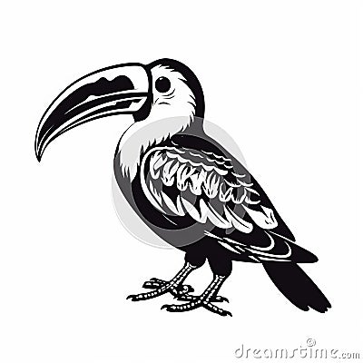 Silhouette Toucan: Woodcut-inspired Vector Illustration Stock Photo