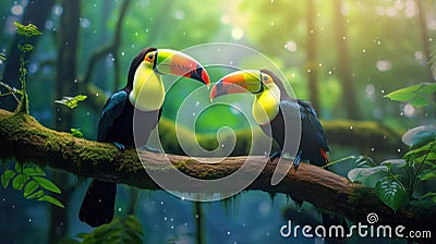 Toucan sitting on the branch in the forest Stock Photo