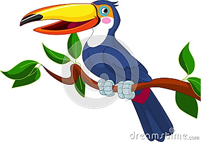 Toucan sitting on tree branch Vector Illustration