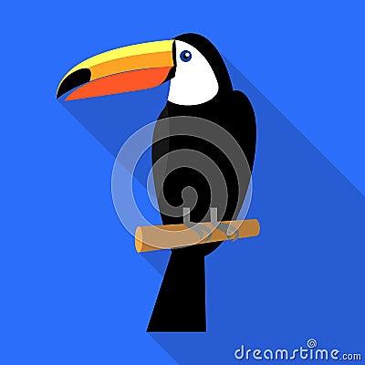 Toucan on tree icon, flat style Vector Illustration