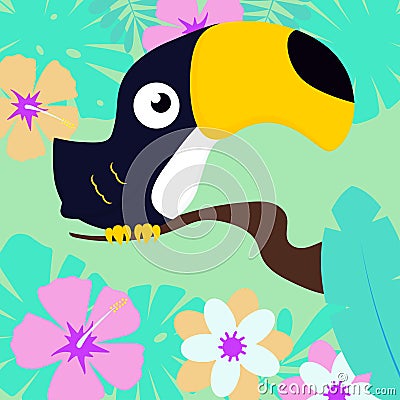 Toucan on tropical background Vector Illustration