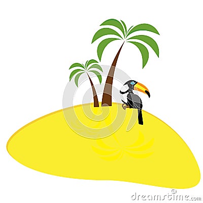 Toucan under a palm tree Cartoon Illustration