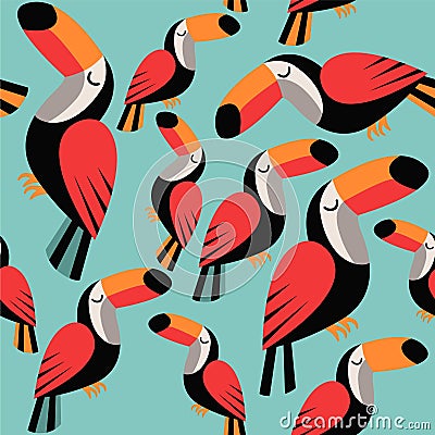 Toucans on blue background. Stock Photo