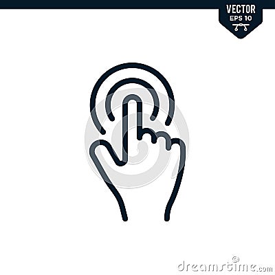 Touch finger or screen touch gesture icon in outlined Vector Illustration