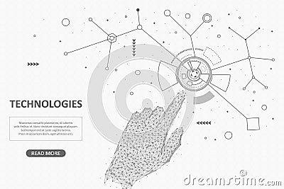 Modern technologies connecting people and computers device. Low poly. Vector Illustration