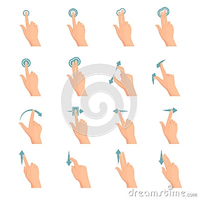 Touch Gestures Flat Icons Set Vector Illustration