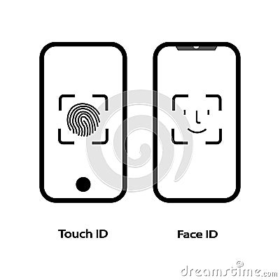 Touch id and face id icon. Vector illustration eps 10 Cartoon Illustration