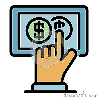 Touch money tablet icon color outline vector Vector Illustration