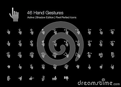 Touch Screen Finger and Hand Gestures Icon Set for Black Background Vector Illustration