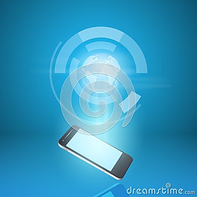 Touch screen mobile phone send mail world Vector Illustration