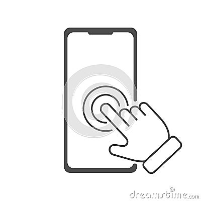 The touch screen of the smartphone. Clicking hand icon, context menu call, function activation Vector Illustration