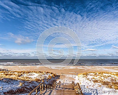 A touch of snow on the beaches of Kijkduin Stock Photo