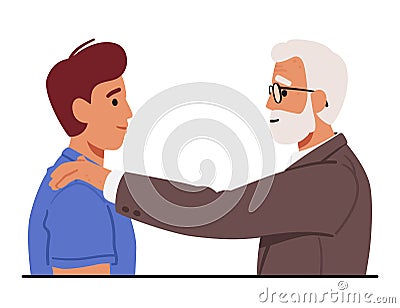 A Touching Gesture Of Guidance And Wisdom As The Old Man Character Places His Hand On The Young Man's Shoulders Vector Illustration