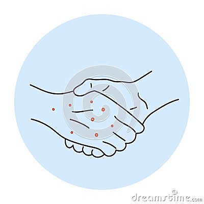 Touching sores and body fluids. Handshake, one hand with sores. Vector Illustration
