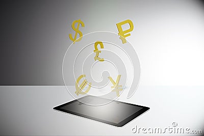 Touchpad with money signs Stock Photo