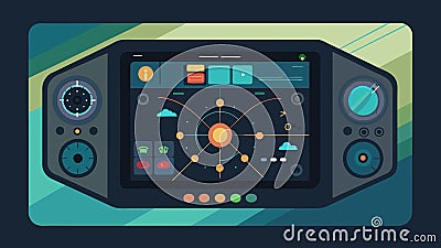 A touchscreen control panel in the air taxi that allows the pilot to select from multiple navigation routes based on Vector Illustration