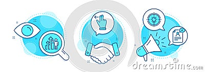 Touchscreen gesture, Employee results and Idea icons set. Resume document sign. Slide left, Chart, Solution. Vector Vector Illustration