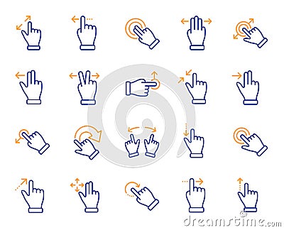 Touchscreen gesture line icons. Hand swipe, Slide gesture, Multitasking. Vector Vector Illustration