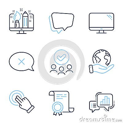 Touchscreen gesture, Speech bubble and Graph chart icons set. Creative design, Reject and Computer signs. Vector Vector Illustration