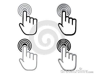 Touchscreen interaction icon. Pointer click icon. Clicking the cursor line symbol and pointing hand clicks the icon. Vector Illustration