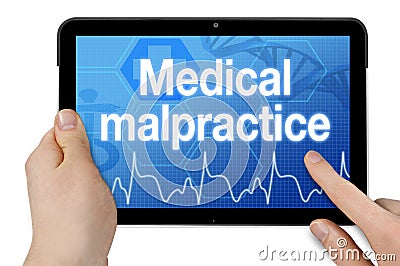 Touchscreen with medical interface and term medical malpractice Stock Photo