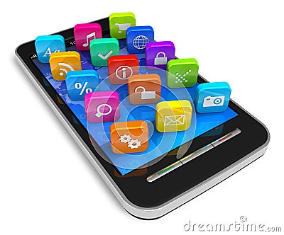 Touchscreen smartphone with application icons Stock Photo