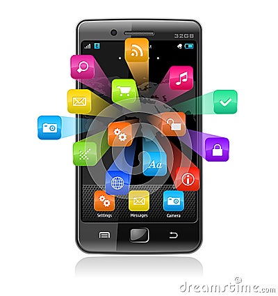 Touchscreen smartphone with application icons Vector Illustration