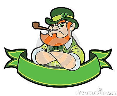 Tough leprechaun over a banner Stock Photo