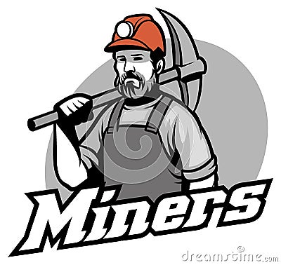 Tough miner hold the pickaxe Vector Illustration