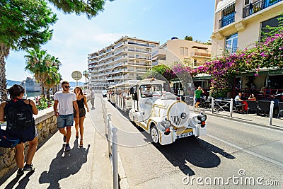 Toulon, France, August 20, 2017: The little tourist train carrying tourists Editorial Stock Photo