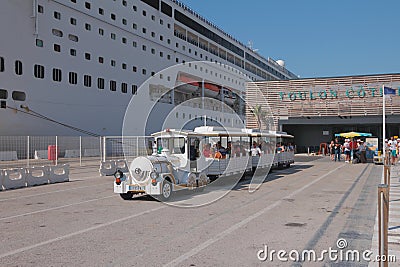 Toulon, France - Jul 01, 2019: Tourist `steam locomotive` in cruise port Editorial Stock Photo