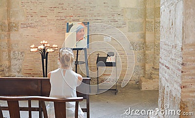 TOULOUSE, FRANCE - JULY 23, 2016: Catholic Church with a portrait of Mother Teresa. Editorial Stock Photo