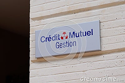 Credit mutuel gestion french office store sign text and brand bank logo signage on Editorial Stock Photo