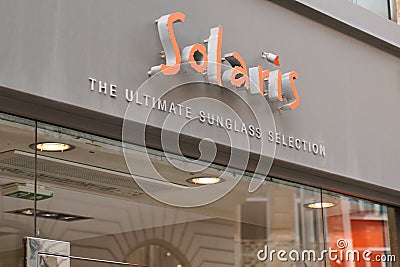 Solaris logo brand fashion shop and text sign store on facade boutique global seller of Editorial Stock Photo