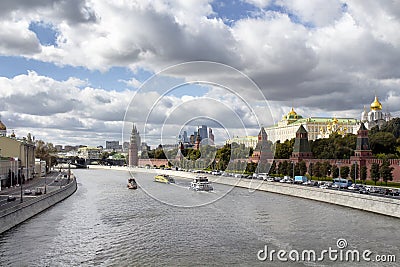 Tour boats / ships are on Moskva river. Stock Photo