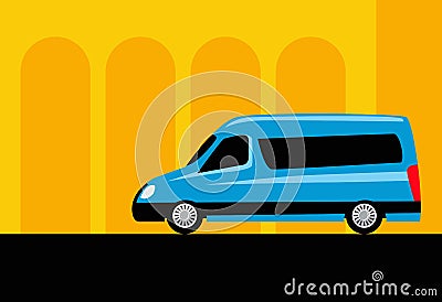 Tour bus service. Bus travel around the world. Cartoon Illustration