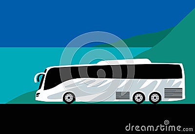 Tour bus service. Bus travel around the world. Cartoon Illustration