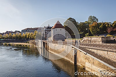 Tour de la Pelote, Quai de Strasbourg, An old French style Fort and river in Besancon, France Stock Photo