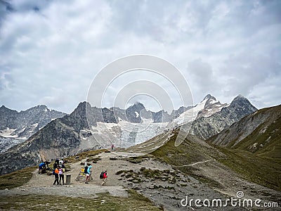 Tour de Mont Blanc at Grand Col Ferret swiss-italian border Editorial Stock Photo