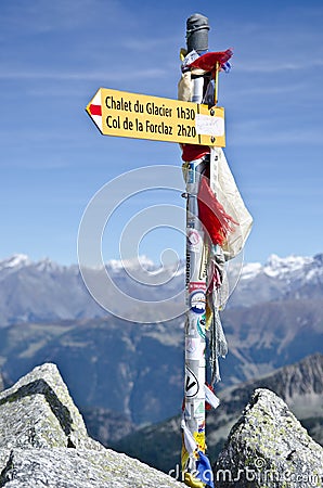 Tour de Mont Blanc trail signs Editorial Stock Photo