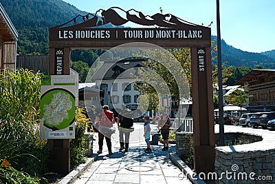 Tour du Mont Blanc Sign in Les Houches, Chamonix, Mont Blanc, France Editorial Stock Photo