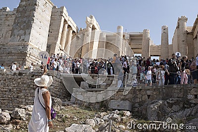 Tour guide at the Acropolis, Atthens, Greece Editorial Stock Photo