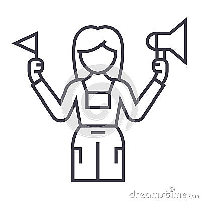 Tour guide vector line icon, sign, illustration on background, editable strokes Vector Illustration