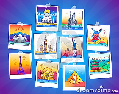 Tour Photos - vector line travel illustration Vector Illustration