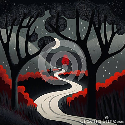 Touralism road, digital illustration painting artwork, abstract background Cartoon Illustration