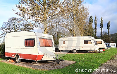 Touring caravans on site Stock Photo