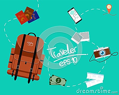 Tourism of the backpack traveler with fast travel on a flat design style Vector Illustration