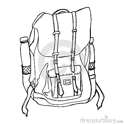 Tourism Backpack Vector. flat black and white illustration. travel backpack in retro style Cartoon Illustration