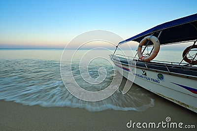 Tourism boat ready to serve at the beach. Editorial Stock Photo