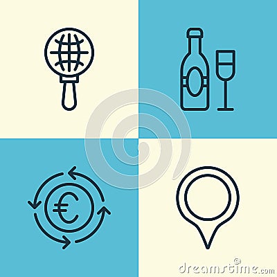 Tourism Icons Set. Collection Of Wine, Currency Recycle, Marker And Other Elements Vector Illustration